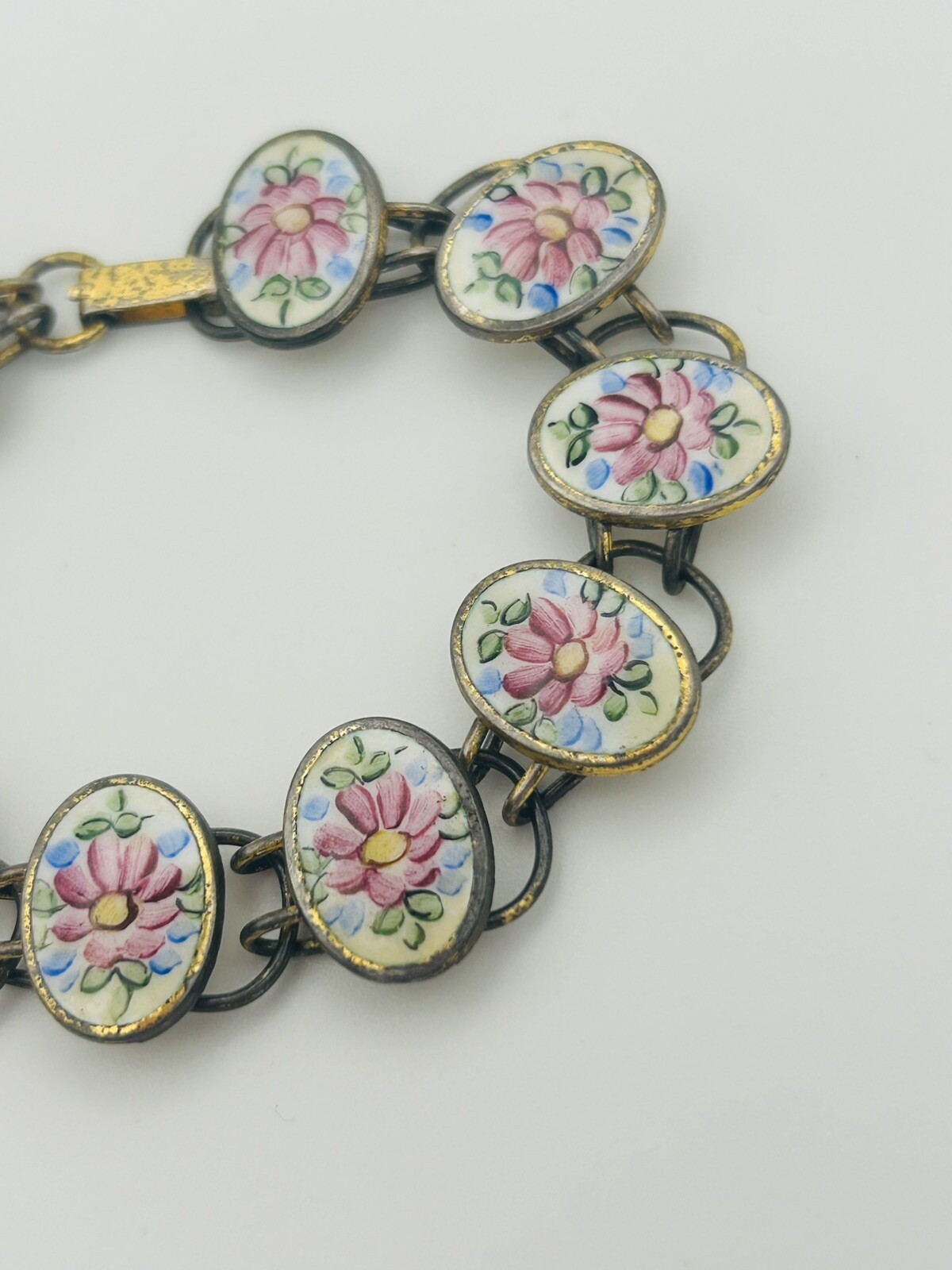 1920s Solid Sterling Silver Guilloché Enamel Brac… - image 2