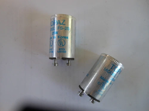 2 New FS-25 Fluorescent Starters 25 Watt Fluorescent Tube Bulbs By Topaz