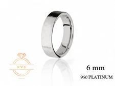 950 Platinum Solid FLAT 6mm Wedding Band Ring - Comfort Fit HAMMERED Finish New
