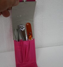 Pink Travel Case with Manicure Set; Nail Care Clippers,Tweezers and Diamond File