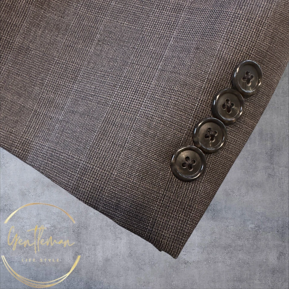 ALFANI мужской Blazer 46R шерсти коричневый Sport пальто две кнопки костюм куртка клетку - Изображение 4 из 4