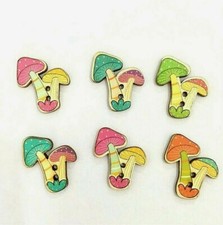 Pkg of 10 MUSHROOMS 1-5/16" x 1" 30mm Wooden 2-hole Buttons Crafts W104 