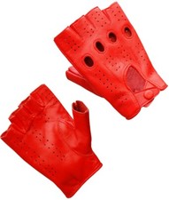 Men's Real Leather Half Finger Biker Driving Text Touch Gloves Ship From Canada