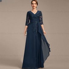 Chiffon Mother of Bridal V-neck Floor-Length A-Line Half Sleeves Evening Dresses