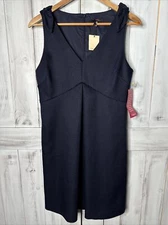 NWT Trina Turk Womens Observer Shift Dress 8 Navy Blue Sleeveless Bows Jacquard