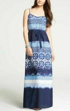 NWT 138 Ann Taylor Navy blue print spaghetti strap women's MAXI Dress Sz 2 XS