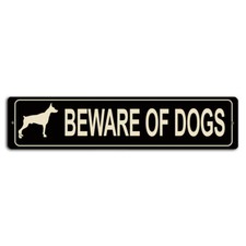Beware of Dogs Doberman Black Street Sign - 18x4 Inch Metal Warning Sign