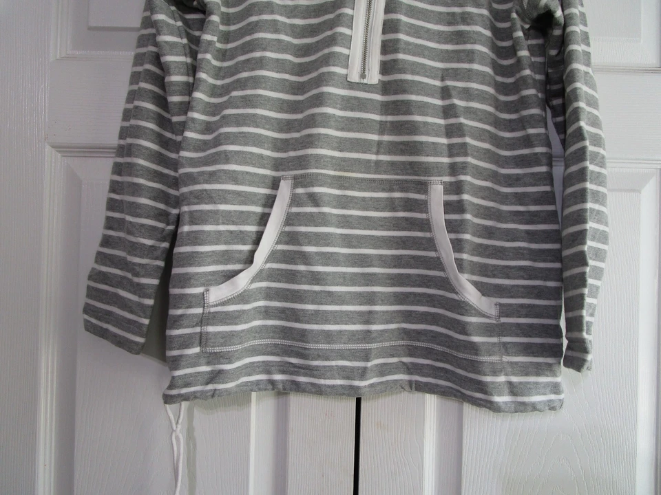 Anne Klein Sport Womens Hoodie Small Gray Striped 1/4 Zip Pockets Drawstring - Image 3 of 4