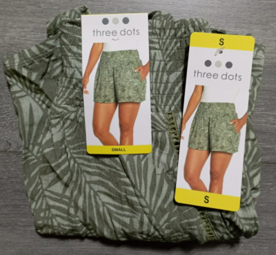 Three Dots Summer Shorts Adult Womens Small Green Tropical Rayon Beach