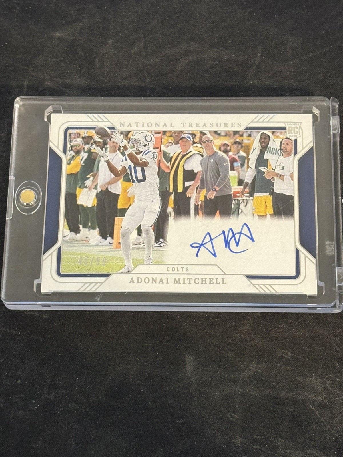 2024 National Treasures Adonai Mitchell RC Rookie Field Pass Auto (On Card) /99