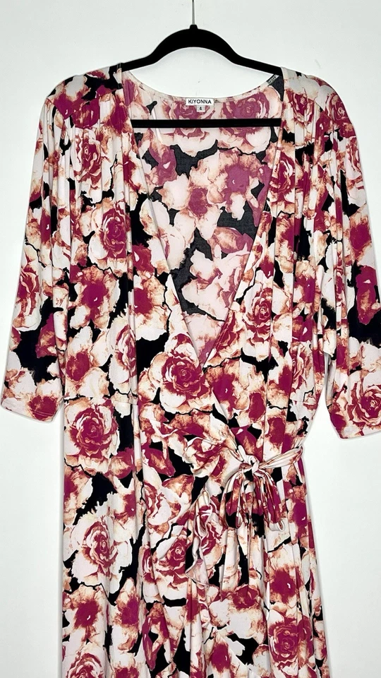 Kiyonna Plus Size 4 AU 24-26 Women's Dress Pink Floral True Wrap Stretch Midi - image 2 of 4