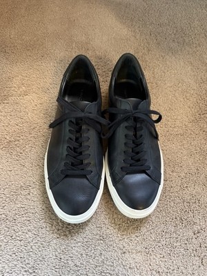 Vince Men's Fulton Sneaker Size 12/46 Black Pebble Leather Lace Up Low Top Shoes