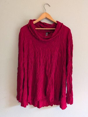 Sno Skins Top Cowl Raw Hem Stretch USA Ski Base Layer Artistic Crinkle Textured