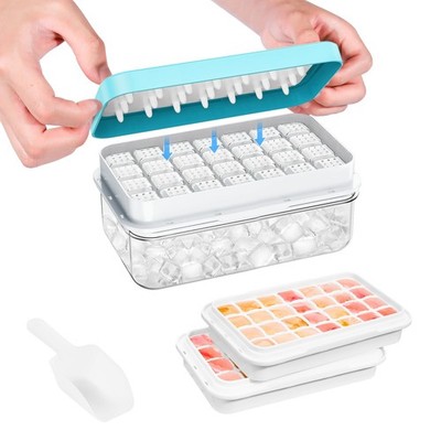 0.8  Ice Cube Tray with Lid and Bin, PHINOX 56 Cubes 0.8''-2tier, Blue