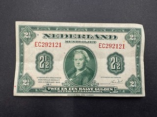 Rare Netherlands 2 1/2 (Two And A Half) Gulden Banknote (1) LOT: 0802 022