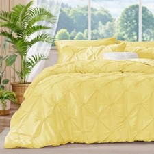 Queen Comforter Set - 3 Pieces Boho Pintuck Queen 88"x88" Light Yellow