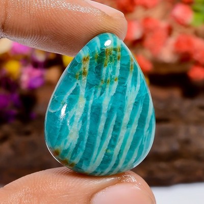 Natural Amazonite Pear Cabochon 32Ct Green Loose Gemstone 28X22mm Jewelry Making
