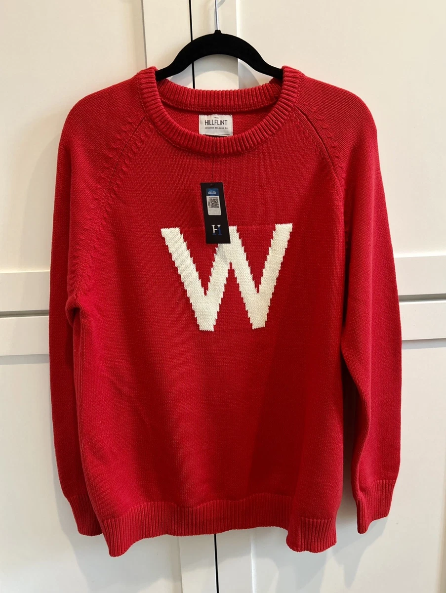 Pull Vintage WISCONSIN Pour Homme - Taille M - Rouge En Coton 100% - Fabriqué Aux USA