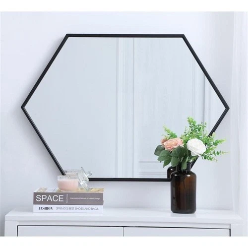 Elegant Decor Eternity 34" x 24" Hexagonal Metal Frame Mirror in Black - Picture 8 of 12