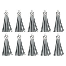20Pcs Leather Tassels Keychain Charm with Silver Cap for Pendant 2.2 Inch Grey