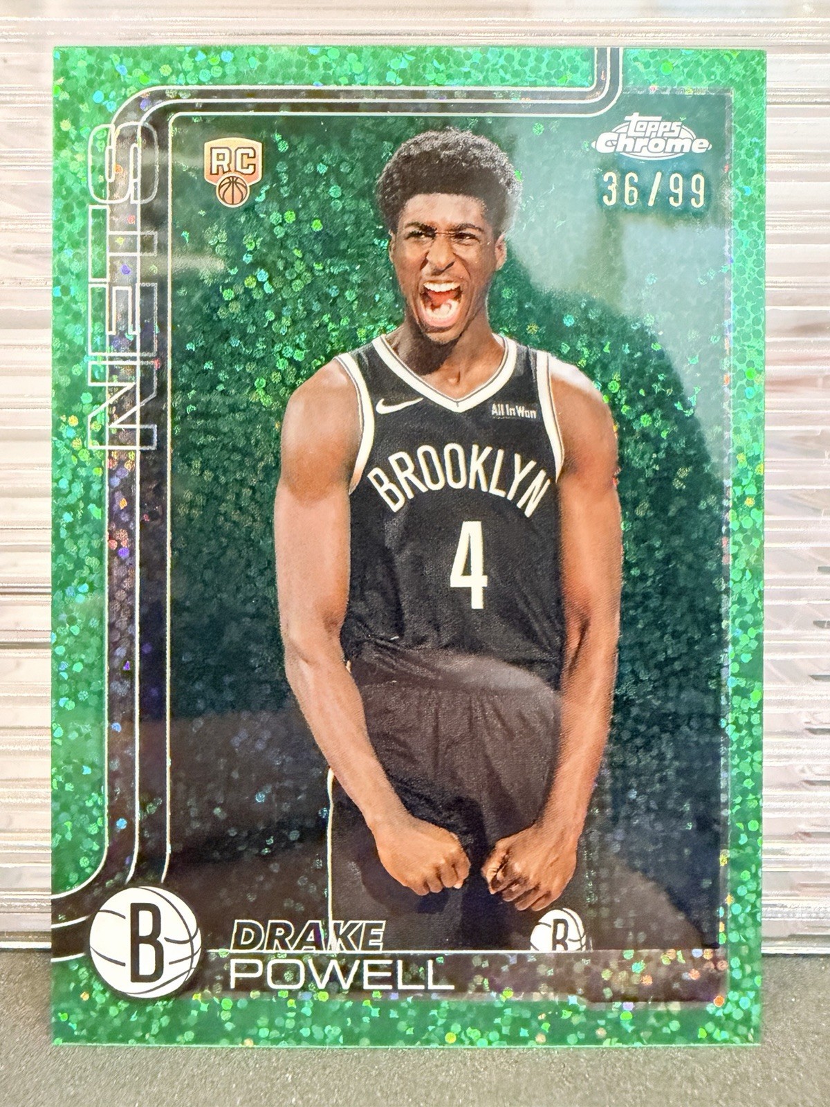 Drake Powell 2025-26 Topps Chrome Image Variation Green Speckle /99 Nets Rookie