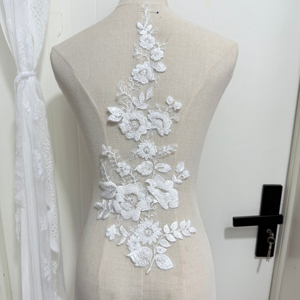 Beaded Wedding Dress Applique Sequin Patch Accessory Embroidered Trimmings White