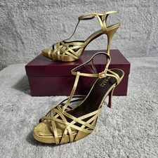 Amalfi by Rangoni Gold Strappy Italian Leather Stiletto Heels Sandal 9.5 NEW VTG