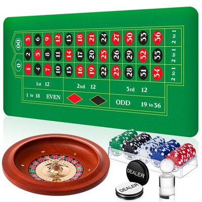 Roulette Wheel Game Set Include 11'' Solid Wood Roulette Wheel 35 x 16 Rubber Po