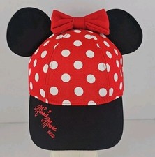NEW Disneyland Kid  s Hat MINNIE MOUSE EARS Red Polka Dot Snap Back Youth Cap NWT