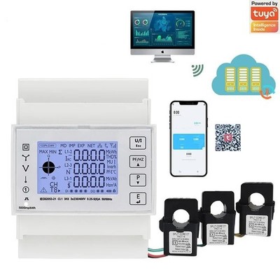 Three Phase DIN Rail Energy Meter TAC4321CT WiFi Tuya 230/400VAC KCT16CT kWh