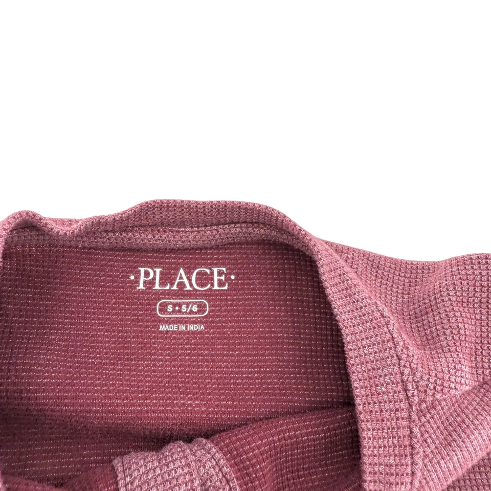Рубашка The Childrens Place с длинным рукавом вафельная вязаная Henley бордовая размер S 5 6 - Изображение 3 из 4