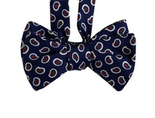 Silk bow tie for men - Navy Paisley Bow Tie - Handcrafted - Self-tie