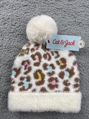 Cat & Jack Toddler Girls' Leopard Printed Beanie - White - Size 2T-5T