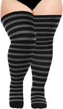 plus Size Thigh High Socks for Women Knit Cotton Extra Long Striped over the Kne