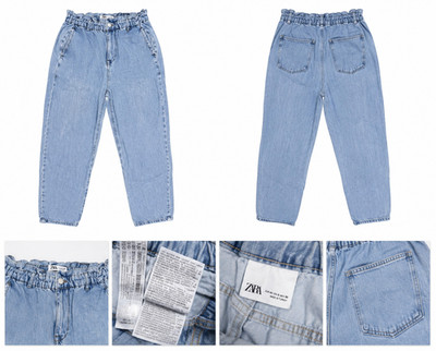 Zara Women s Light Wash Paperbag Jeans Size 40 US 8 High Rise Tapered