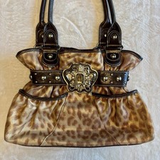 Borsa Kathy Van Zeeland Y2K oro leopardato VINTAGE hobo logo bling bag cotone vinile