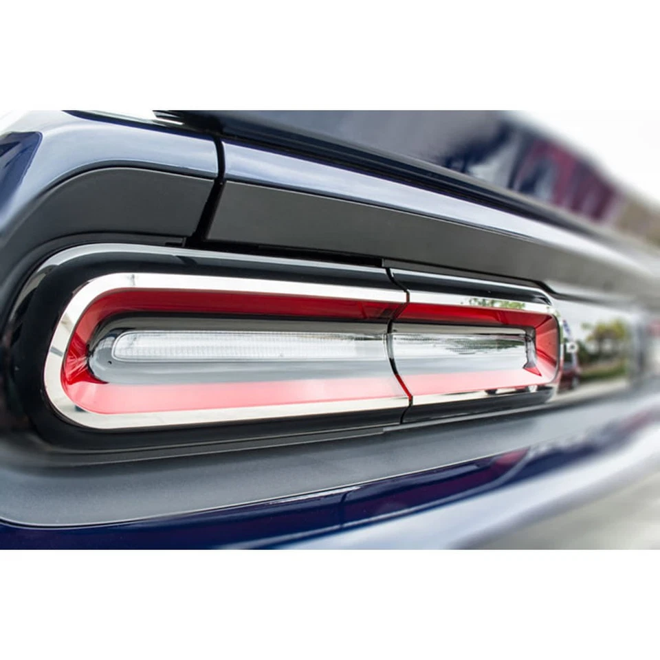 Tapicería de luz trasera de acero inoxidable pulido de 4 piezas para Dodge Challenger 2015-2019 Foto 4 de 4