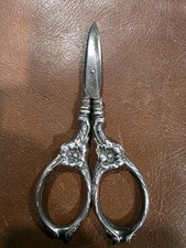 Antique Germany Silver Ornate Floral Scissors Grape Sewing