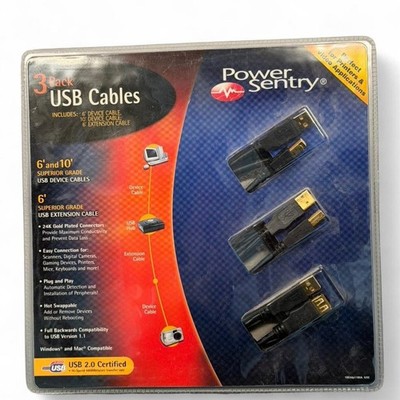 Power Sentry 3-Pack USB 2.0 Cables - (2) Device Cables (6' & 10') + (1) 6' Ext