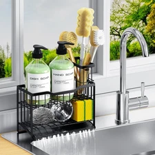 2-Tier Self-Draining Sponge Holder for Kitchen Sink - Rustproof Non-Slip Sink...