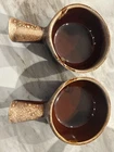 2 Vintage McCoy Pottery 7050 Brown Drip Glaze Handled Soup Chili Stew Bowls