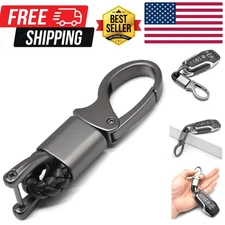 Car Key Fob Keychains Leather Holder Key Chain Sturdy Metal with D-Ring for M...