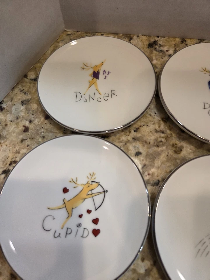 Pottery Barn Juego de 9 platos de reno de papá Noel de 4” mini aperitivo bocadillo dulce caramelo Foto 2 de 4