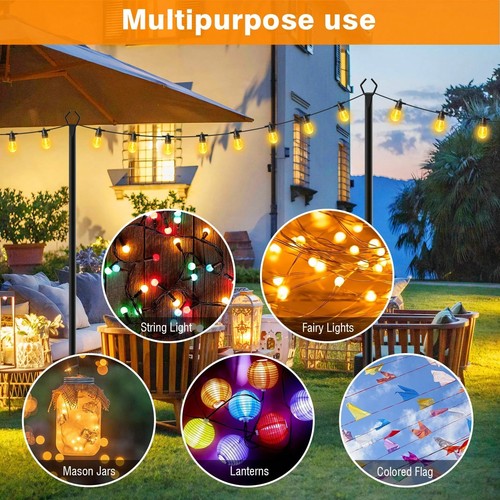 10ft String Light Poles 4 Pack Outdoor Metal Stand Fence Brackets - Afbeelding 3 van 8