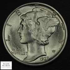 1937 D Mercury Silver Dime 10C (MS BU+)