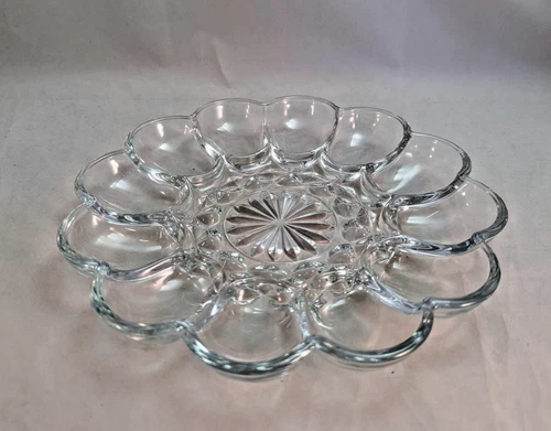 Anchor Hocking Presence Glass Egg Plate Deviled 10" Serving Dish Vintage