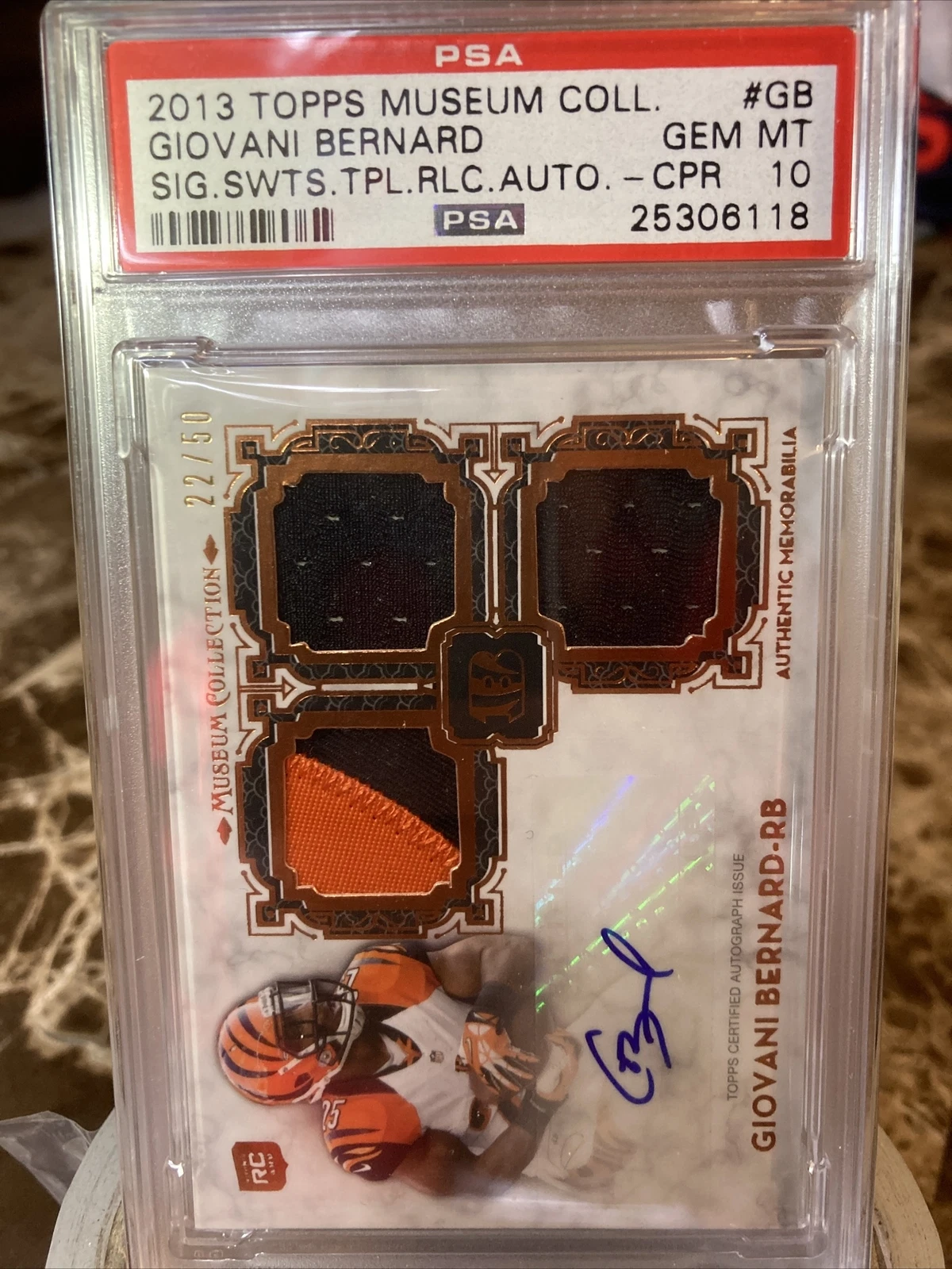 Giovani Bernard Topps Museum Collection Signature Swatches Triple Relic Autograph #GB Base
