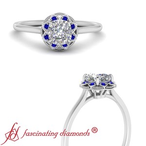 1 Carat Cushion Cut Diamond And Sapphire Gemstone Vintage Halo