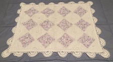 Cotton Crochet Lace Patchwork Standard Pillow Sham White Lilac Floral Scalloped