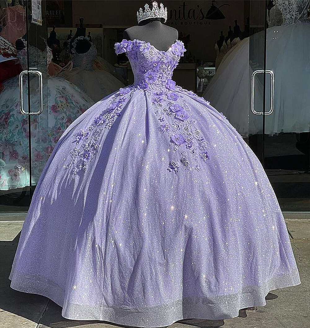 Lavender Quince Colors Lilac Quinceanera Dresses 3D Flower Off